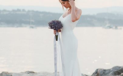 Something Blue Weddings Long simple wedding dress / Fitted Crepe Wedding Dress / Mermaid Wedding Dress / Beach wedding dress with a train Bride and Style