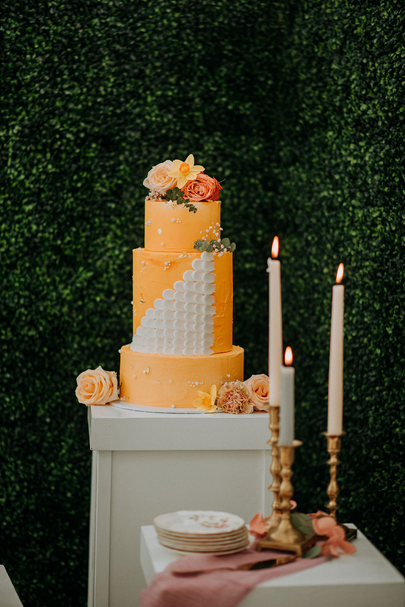 colorful orange wedding cake