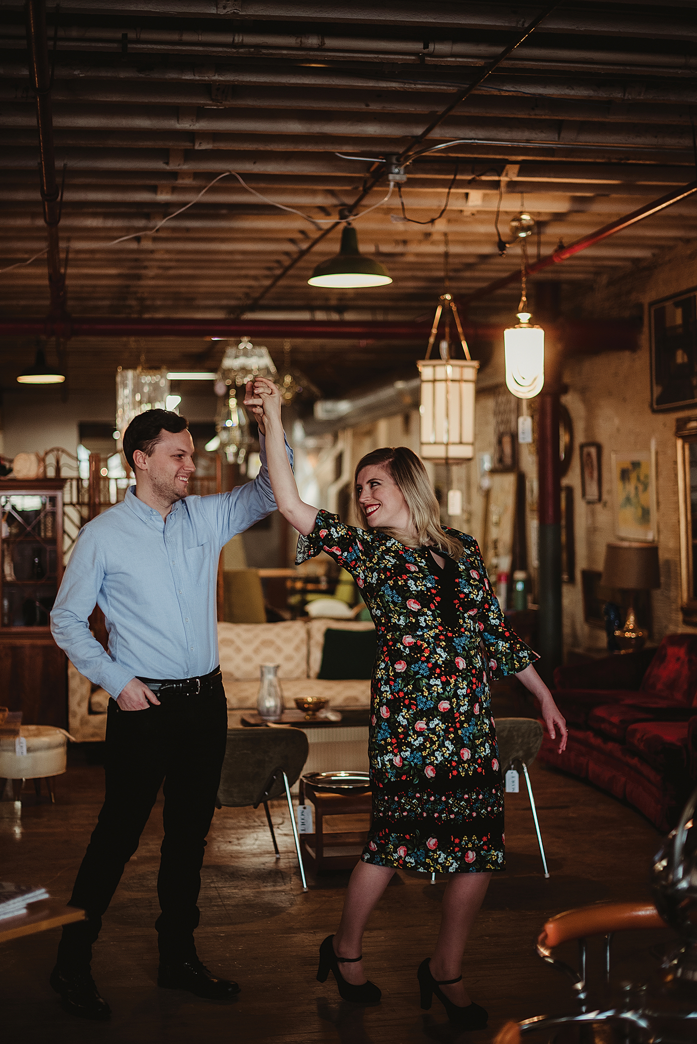 cool downtown vintage inspired engagement session