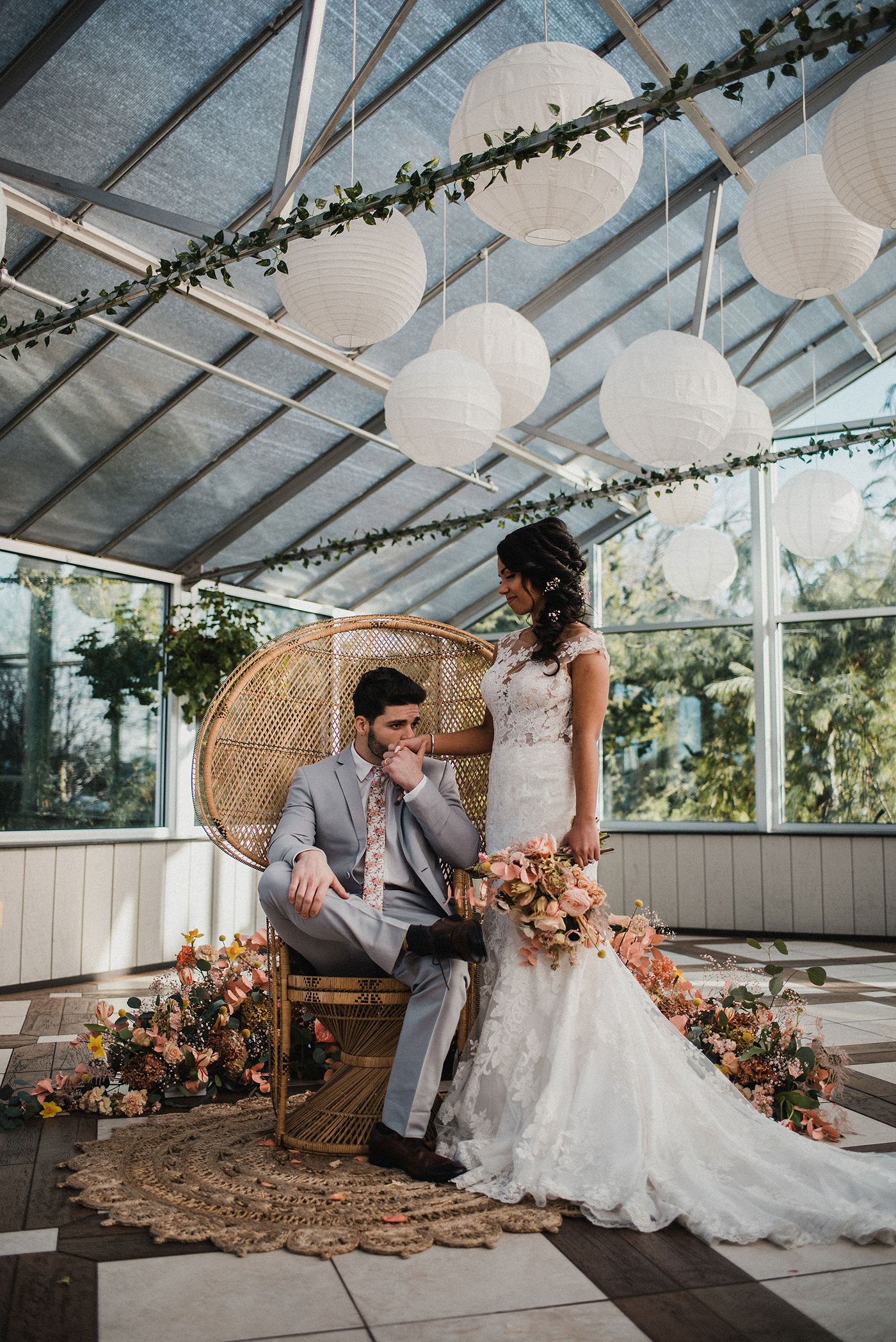spring greenhouse styled wedding shoot